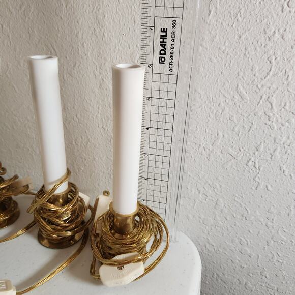 Vintage White and Brass Candle Window Lights 6 inches tall Working 48' Cord - Picture 7 of 9